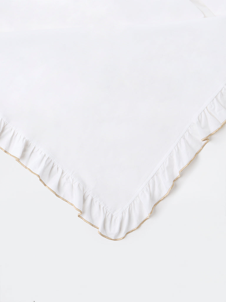 Westside Home White Solid Frilled Table Cloth