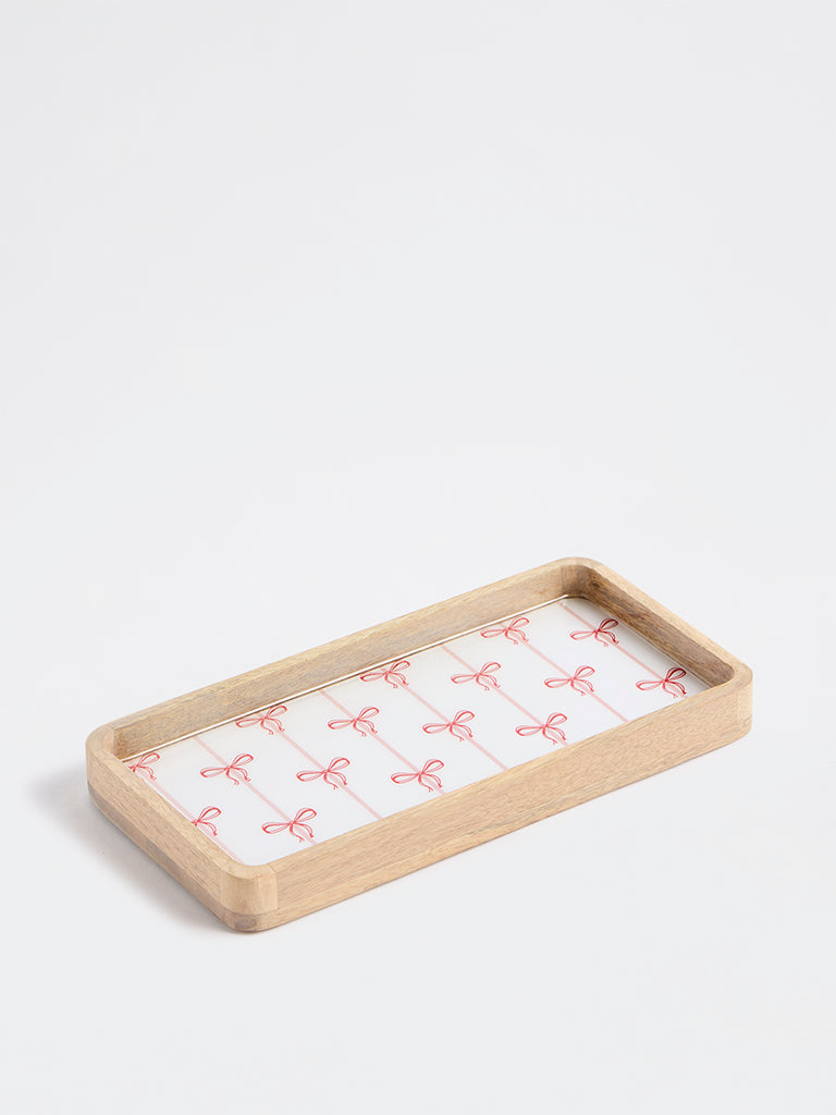Westside Home White Bow Printed Wooden Tray