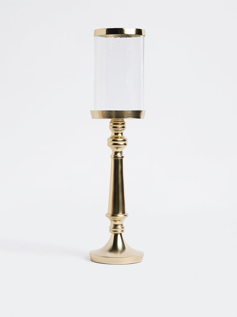Westside Home Gold Metal Glass Hurricane Pillar Candle Holder