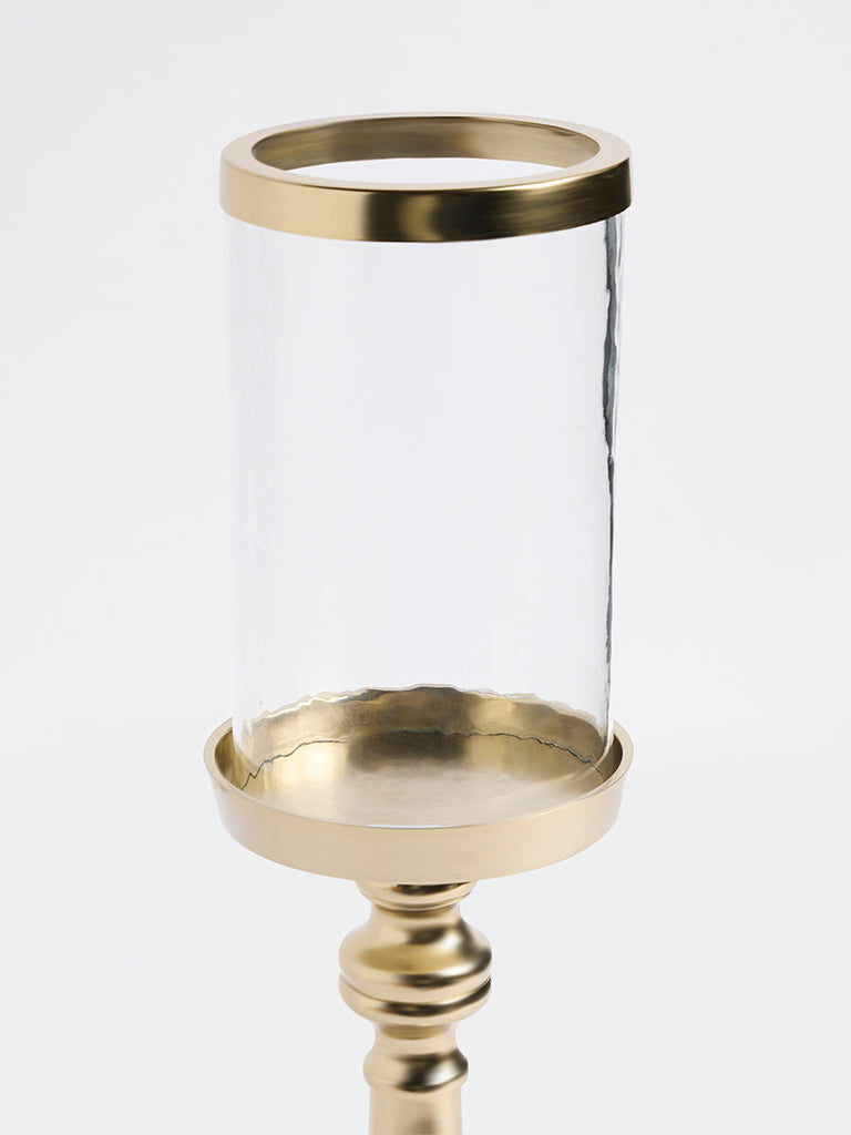 Westside Home Gold Metal Glass Hurricane Pillar Candle Holder