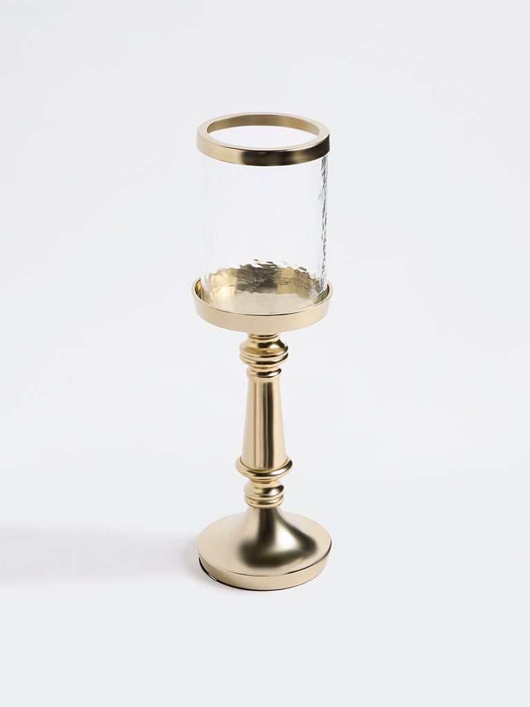 Westside Home Gold Metal Glass Hurricane Pillar Candle Holder