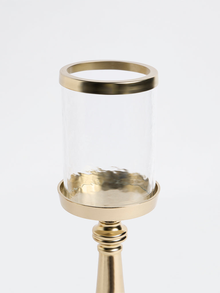 Westside Home Gold Metal Glass Hurricane Pillar Candle Holder