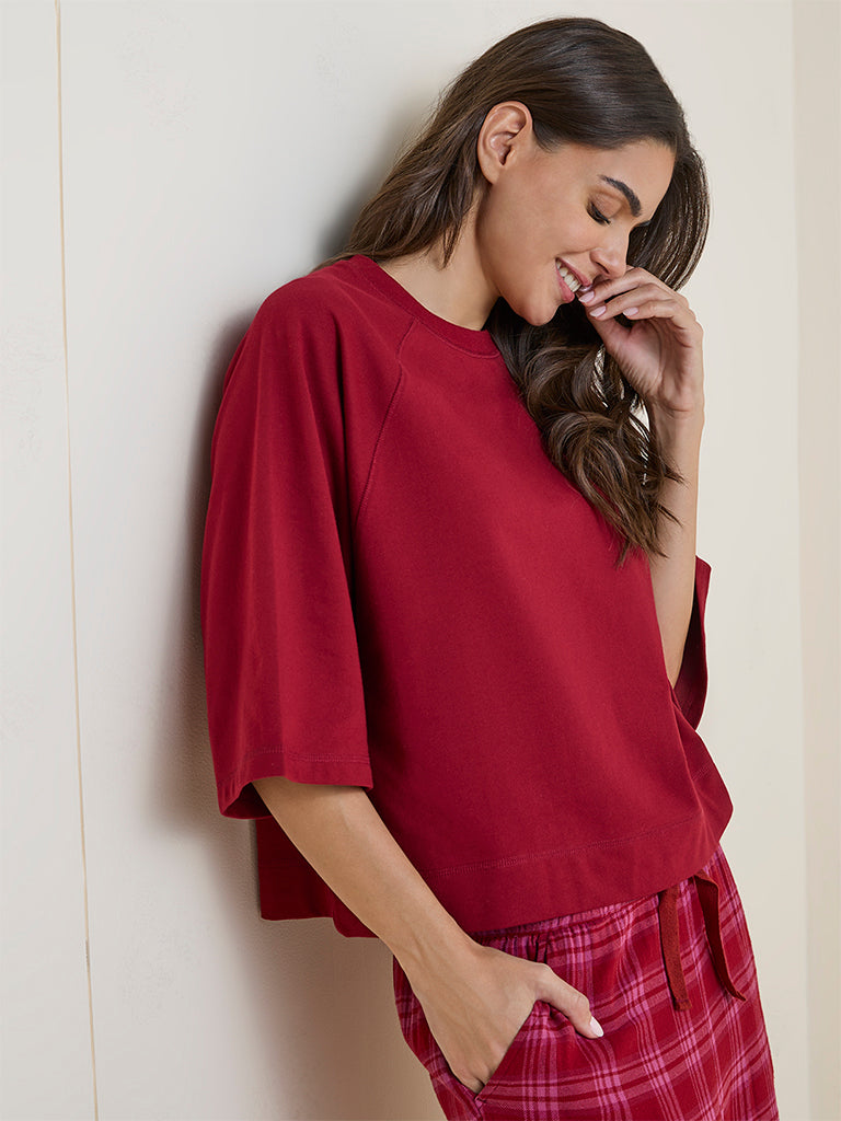 Wunderlove Red Solid Cotton Top