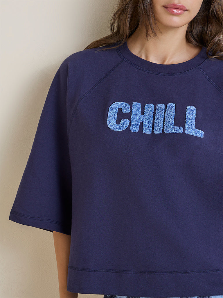 Wunderlove Navy Text Design Cotton T-Shirt