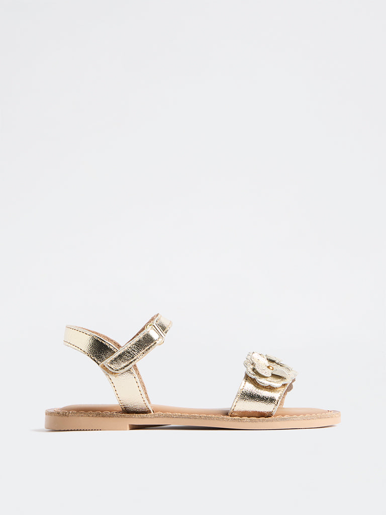Yellow Gold Floral Appliqué Sandals