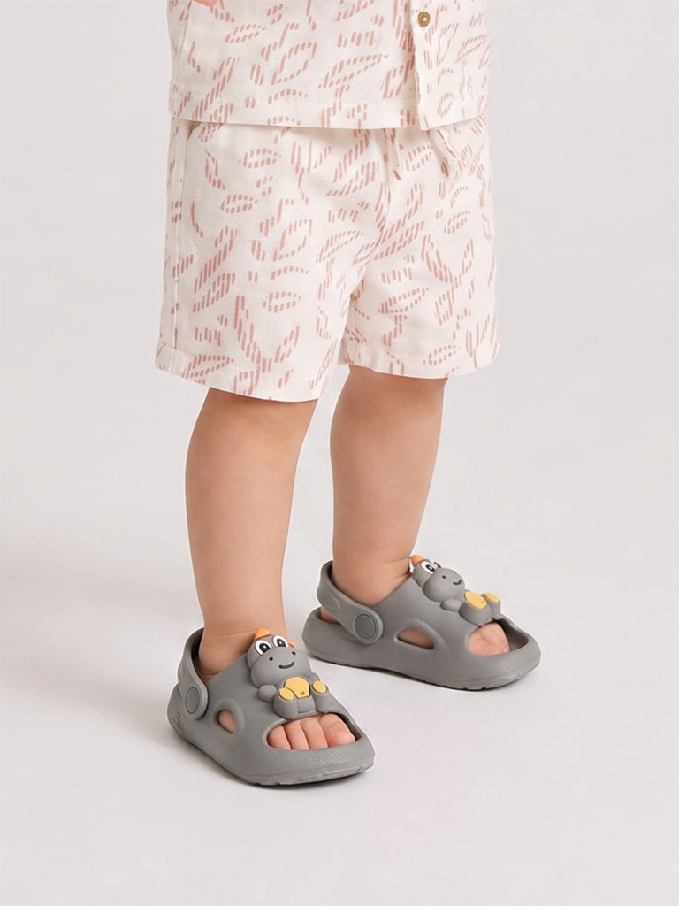 Yellow Grey Dinosaur Design Clogs