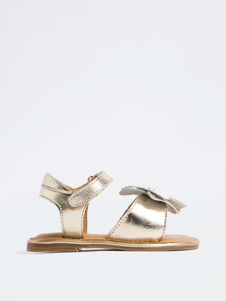 Yellow Light Gold Floral-Detail Sandals