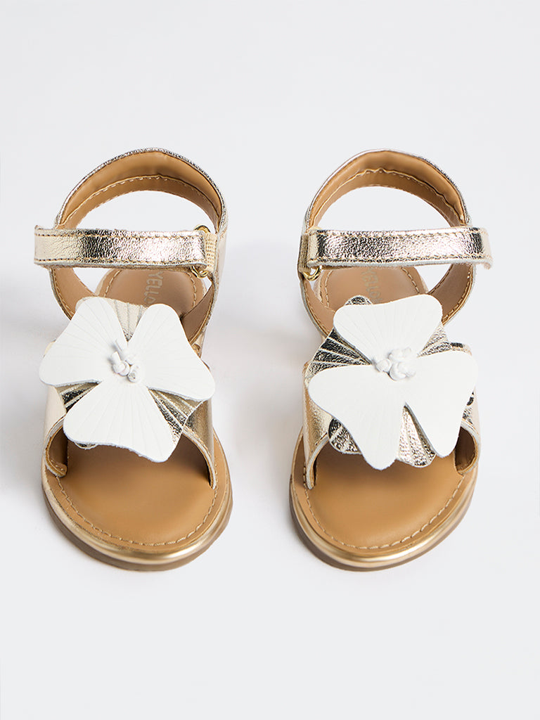 Yellow Light Gold Floral-Detail Sandals