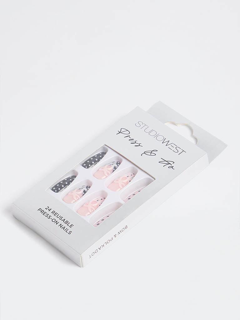 Studiowest Press and Go Pink Polka Dot and Bow Design Press-On Nail Set