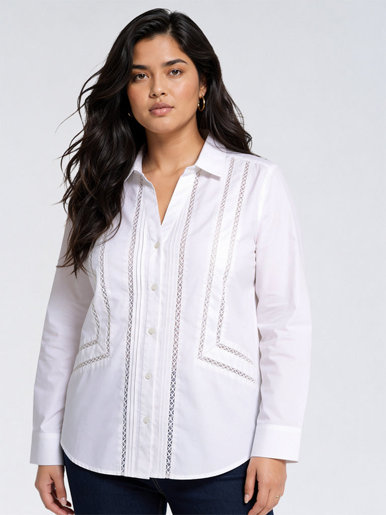Gia White Lace-Detail Cotton-Blend Shirt