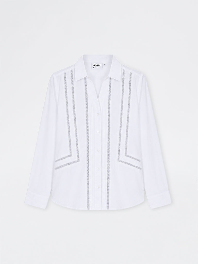 Gia White Lace-Detail Cotton-Blend Shirt
