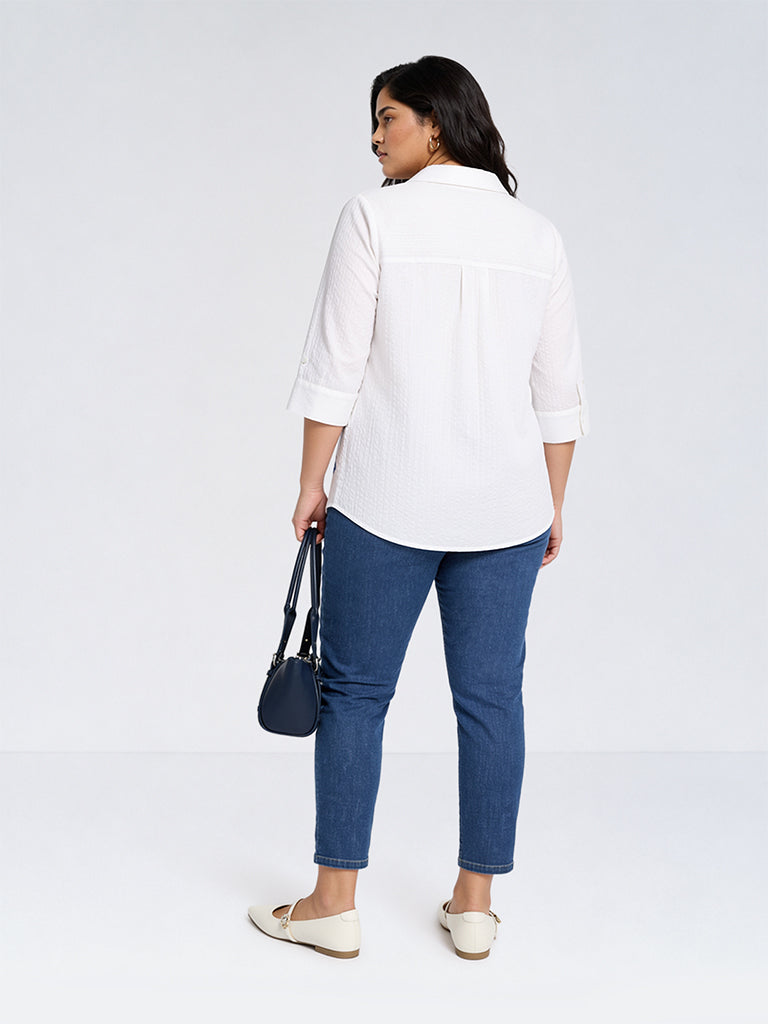 Gia White Sequin Embellished Cotton Shirt