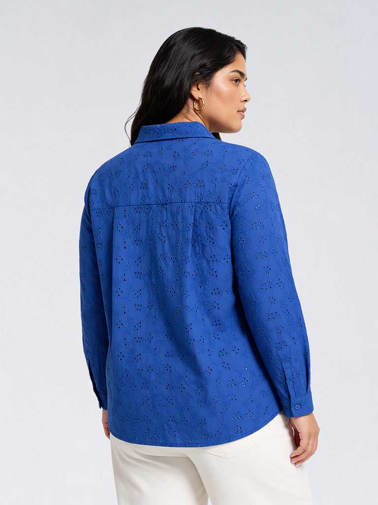 Gia Blue Floral Schiffli Embroidered Cotton Shirt