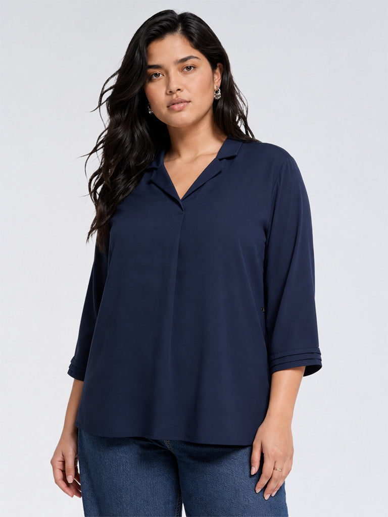 Gia Navy Solid Blouse