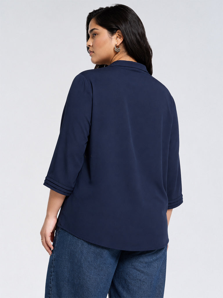 Gia Navy Solid Blouse