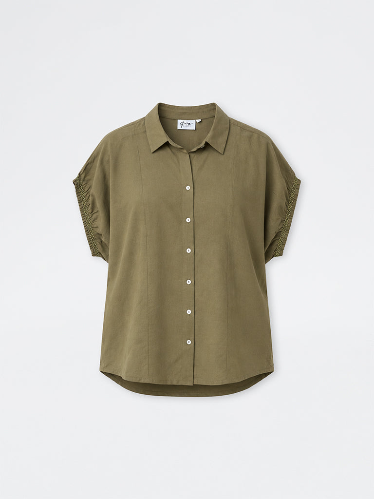 Gia Olive Solid Cotton-Blend Shirt