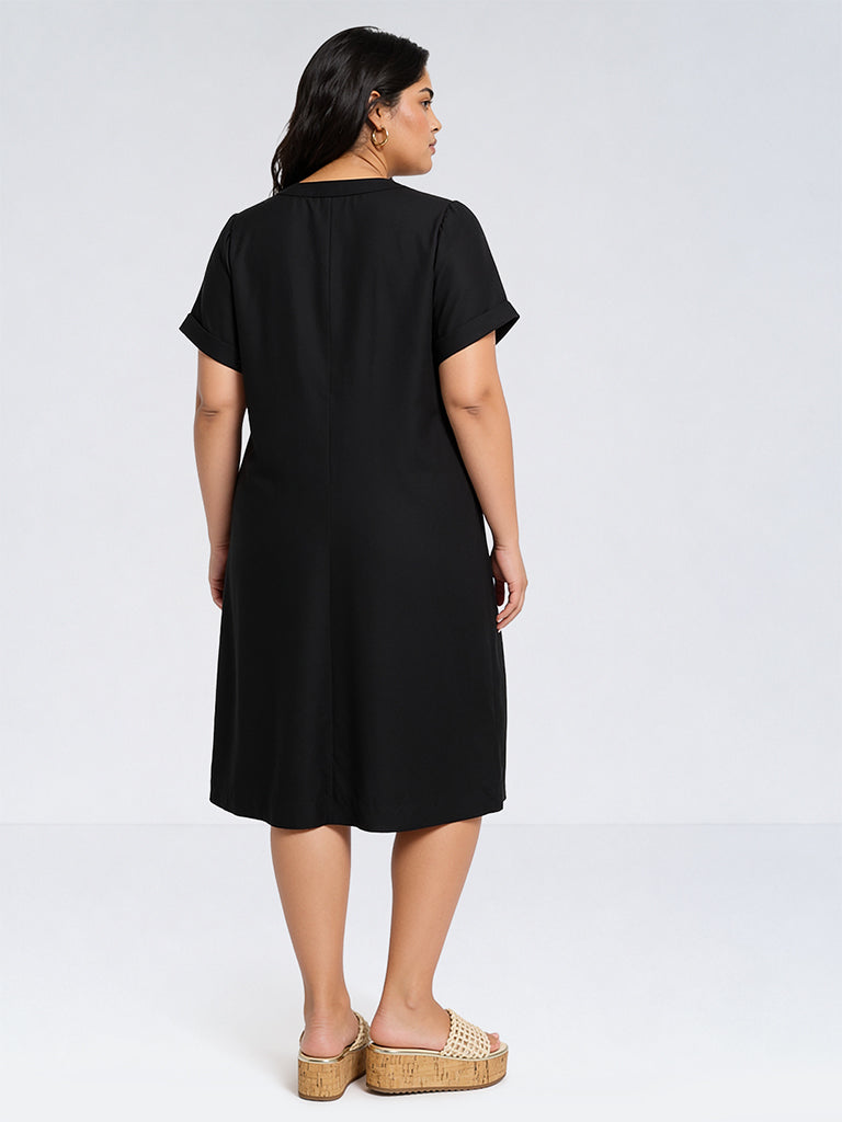 Gia Black Floral Detailed A-Line Dress