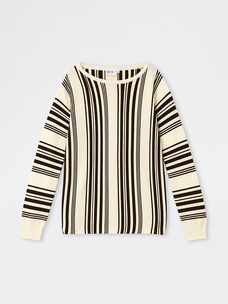 Gia Dark Brown Striped Knitted Sweater