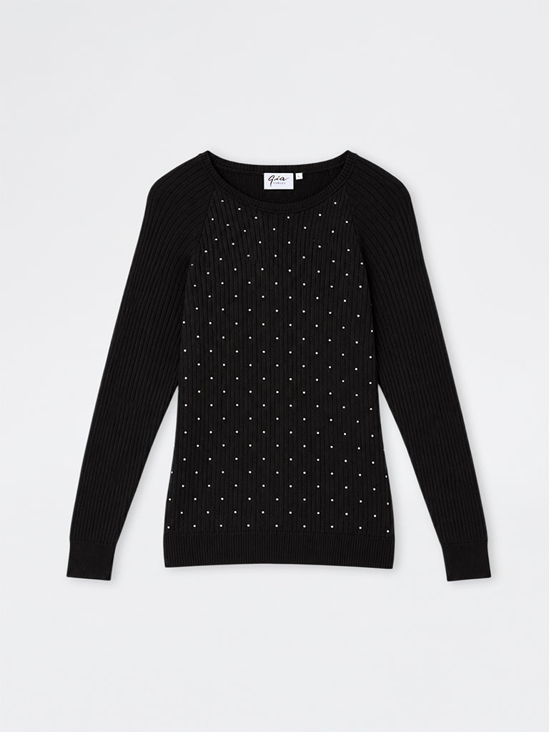 Gia Black Rhinestone Embellished Knitted Sweater