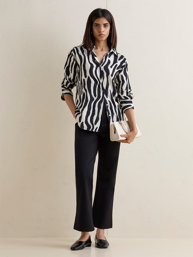 Wardrobe Black and White Abstract Printed Shirt