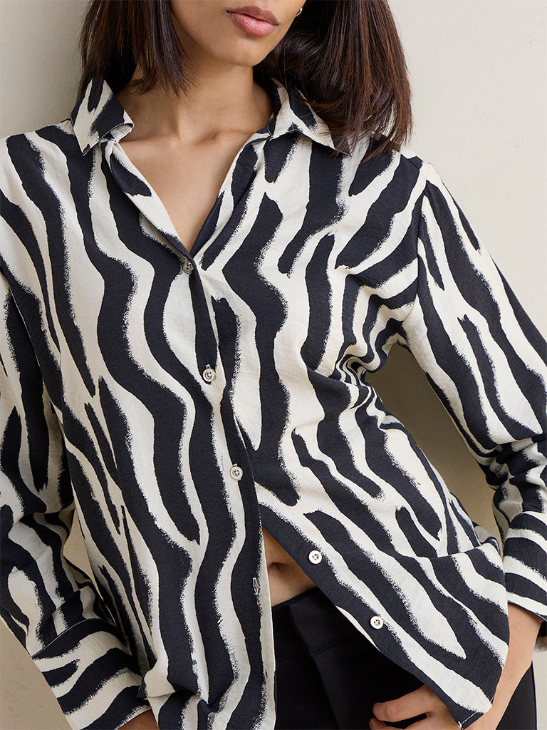 Wardrobe Black and White Abstract Printed Shirt