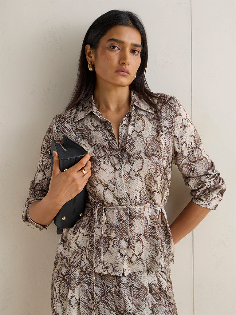 Wardrobe Brown Animal Printed Blouse