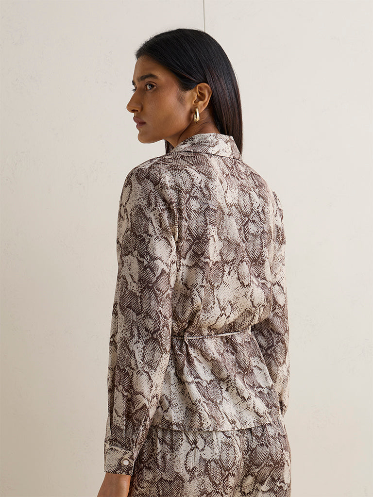 Wardrobe Brown Animal Printed Blouse