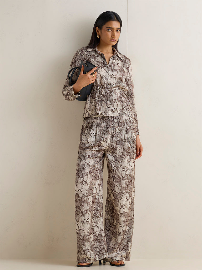 Wardrobe Brown Animal Printed High-Rise Trousers