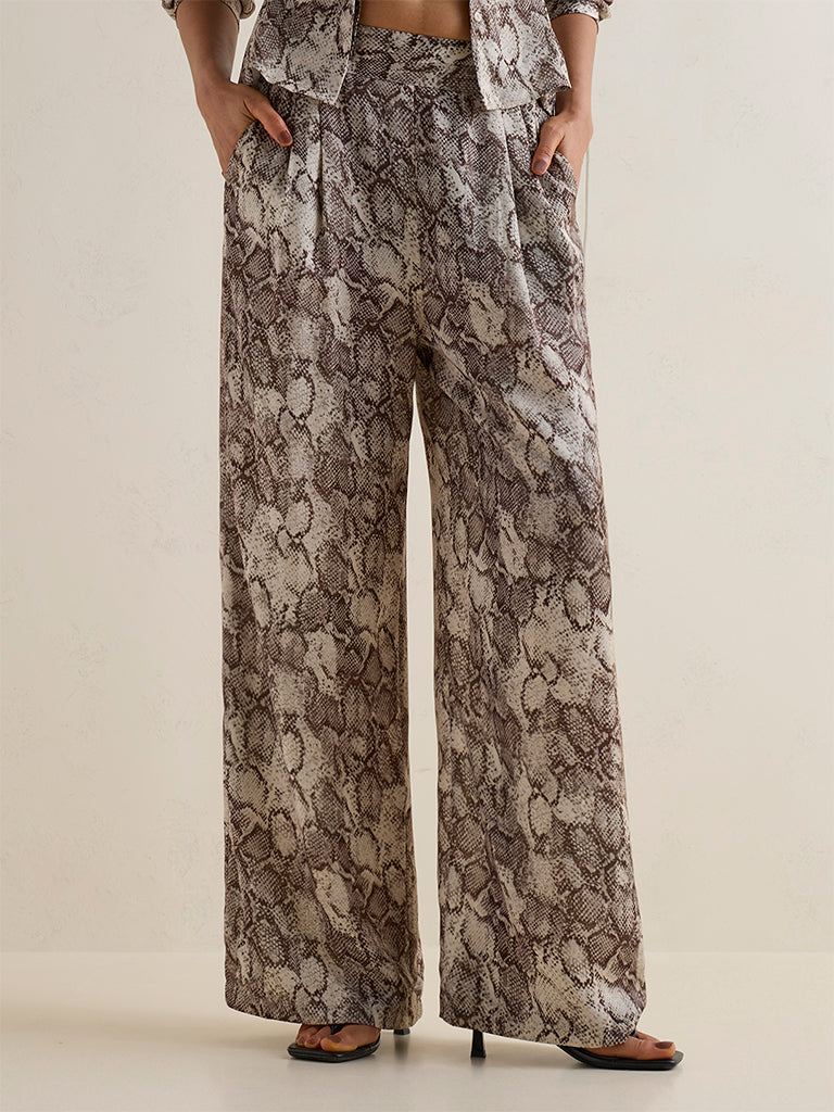 Wardrobe Brown Animal Printed High-Rise Trousers