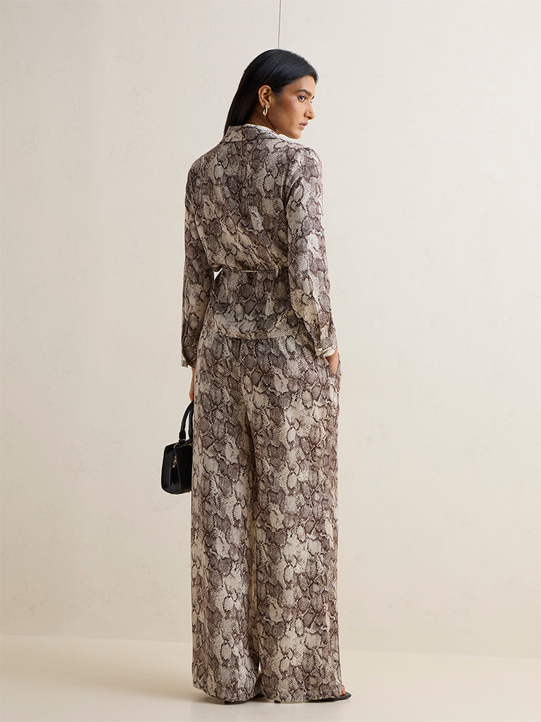 Wardrobe Brown Animal Printed High-Rise Trousers