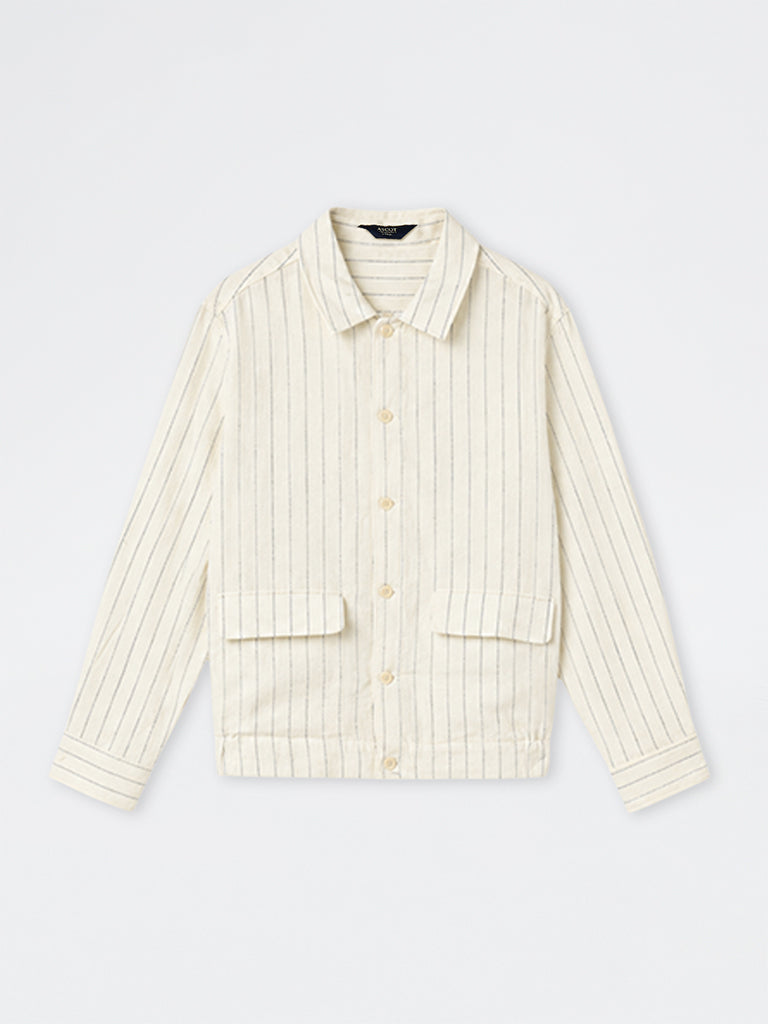 Ascot Off-White Pinstriped Relaxed-Fit Linen Shirt