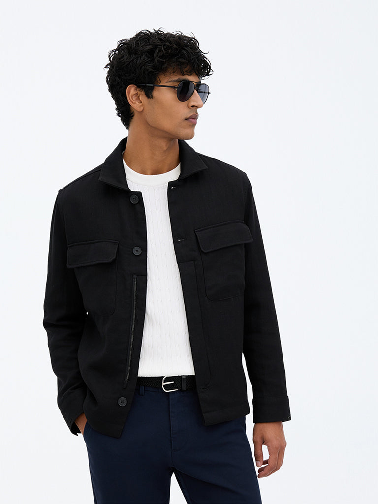 Ascot Black Pocket-Detail Relaxed-Fit Jacket