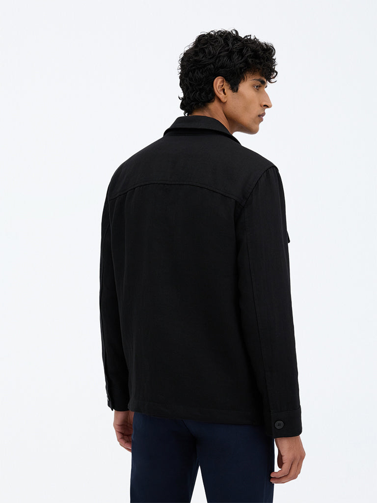 Ascot Black Pocket-Detail Relaxed-Fit Jacket