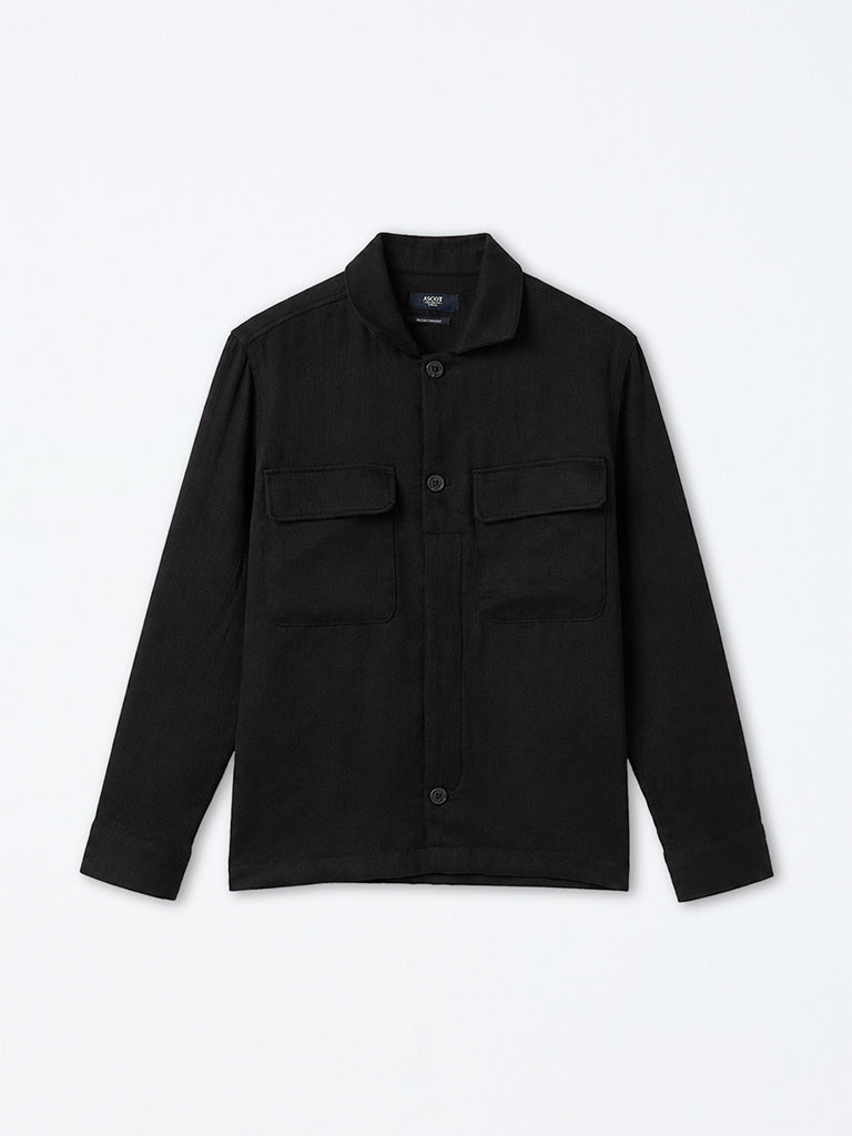 Ascot Black Pocket-Detail Relaxed-Fit Jacket