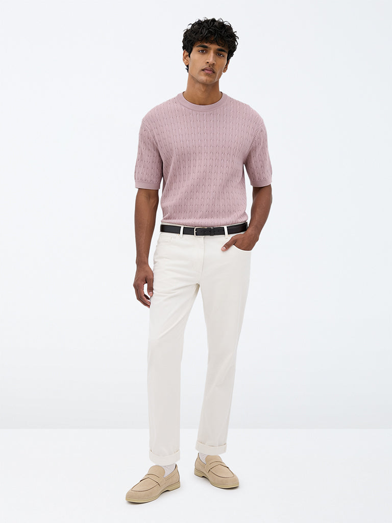 Ascot Off-White Relaxed-Fit Mid-Rise Cotton-Blend Trousers