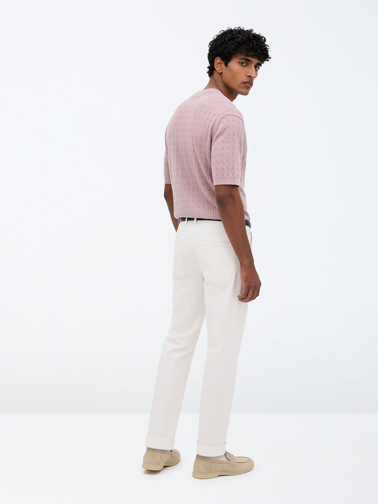 Ascot Off-White Relaxed-Fit Mid-Rise Cotton-Blend Trousers