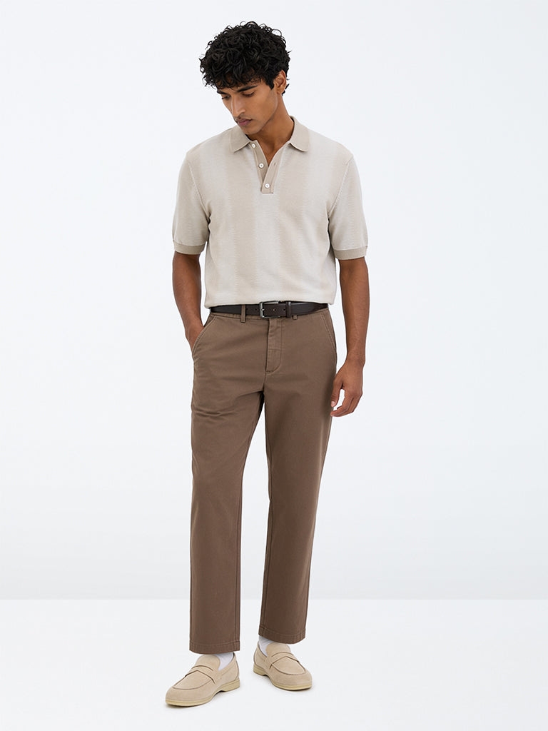 Ascot Brown Relaxed-Fit Mid-Rise Chinos