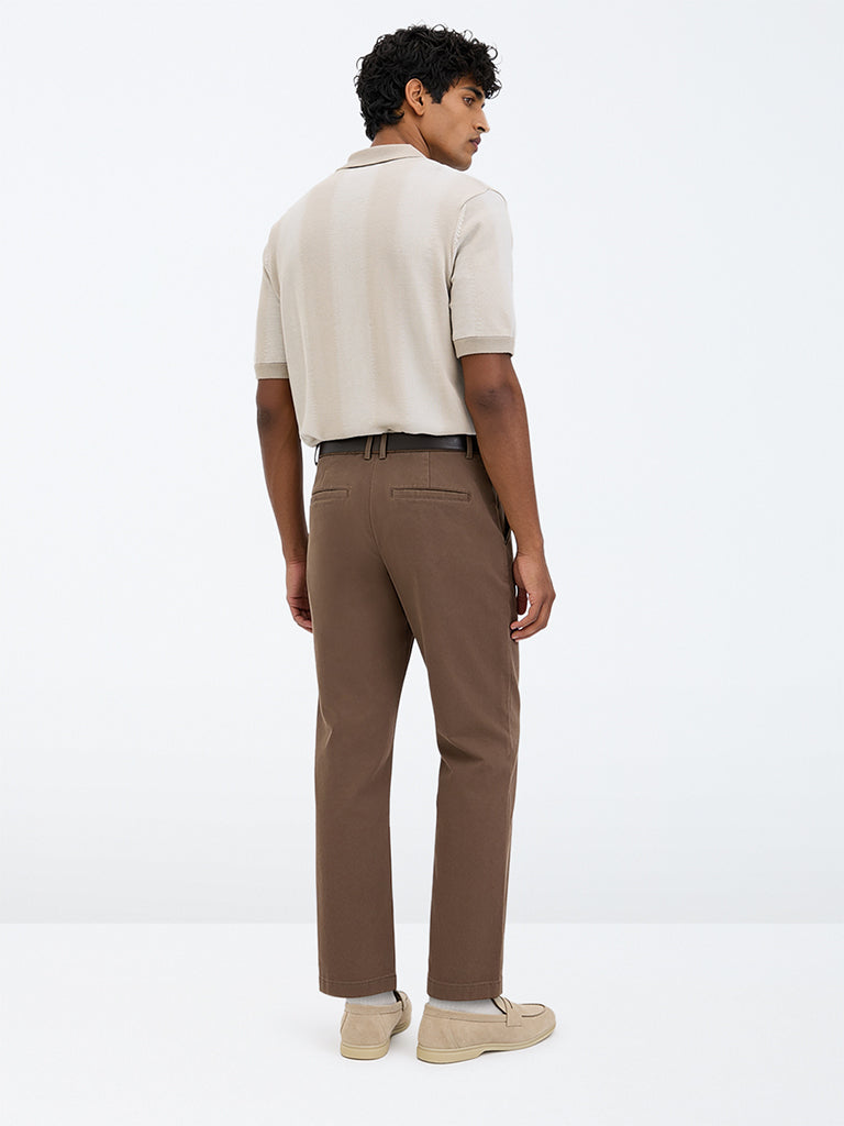Ascot Brown Relaxed-Fit Mid-Rise Chinos