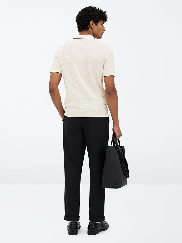 Ascot Black Solid Relaxed-Fit Mid-Rise Trousers