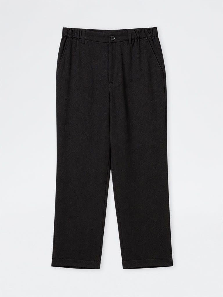 Ascot Black Solid Relaxed-Fit Mid-Rise Trousers