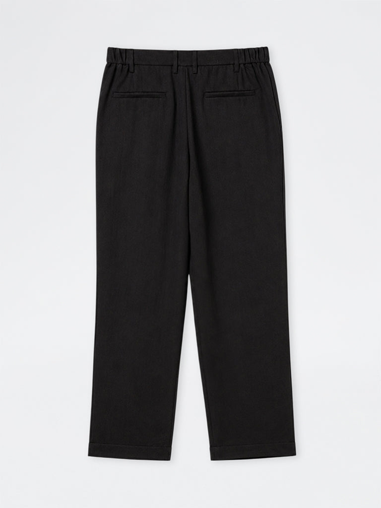 Ascot Black Solid Relaxed-Fit Mid-Rise Trousers