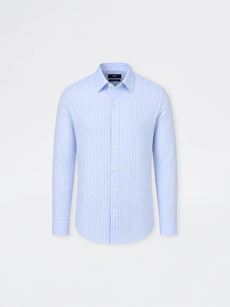 Ascot Light Blue Striped Relaxed-Fit Linen Shirt