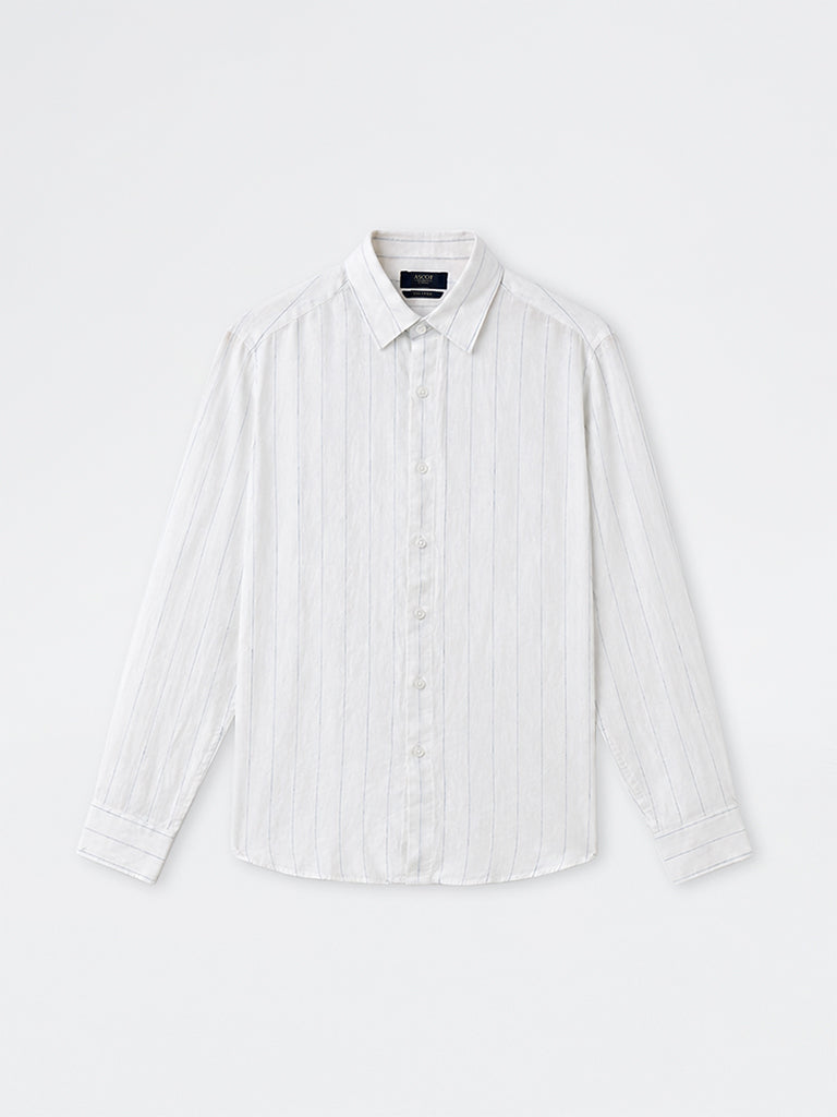Ascot Off-White Striped Relaxed-Fit Linen Shirt