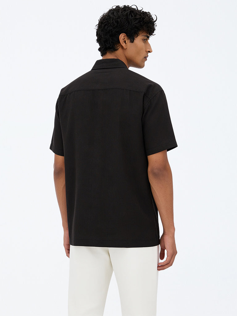 Ascot Dark Brown Striped Relaxed-Fit Linen-Blend Shirt