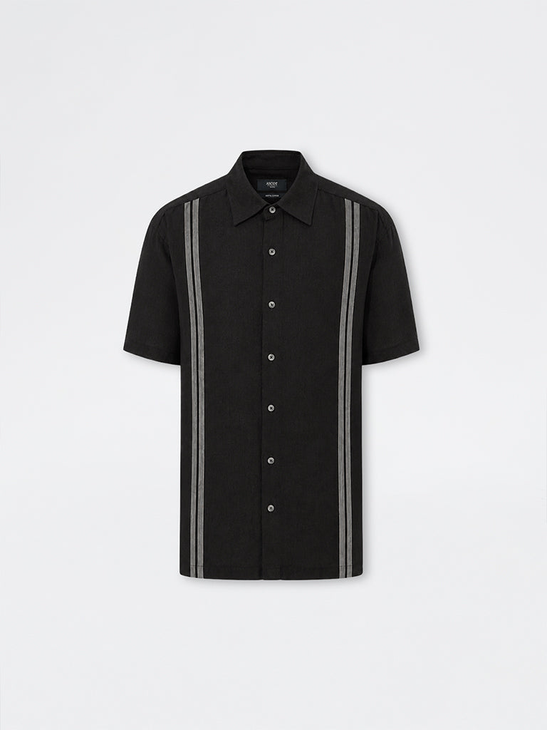 Ascot Dark Brown Striped Relaxed-Fit Linen-Blend Shirt