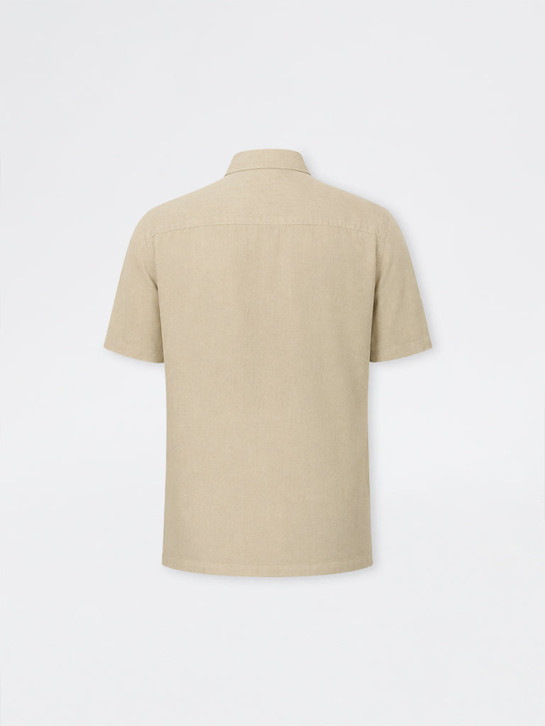 Ascot Beige Striped Relaxed-Fit Linen-Blend Shirt