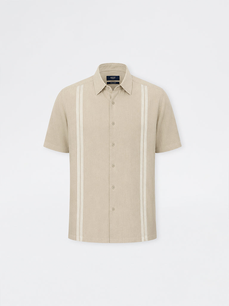 Ascot Beige Striped Relaxed-Fit Linen-Blend Shirt