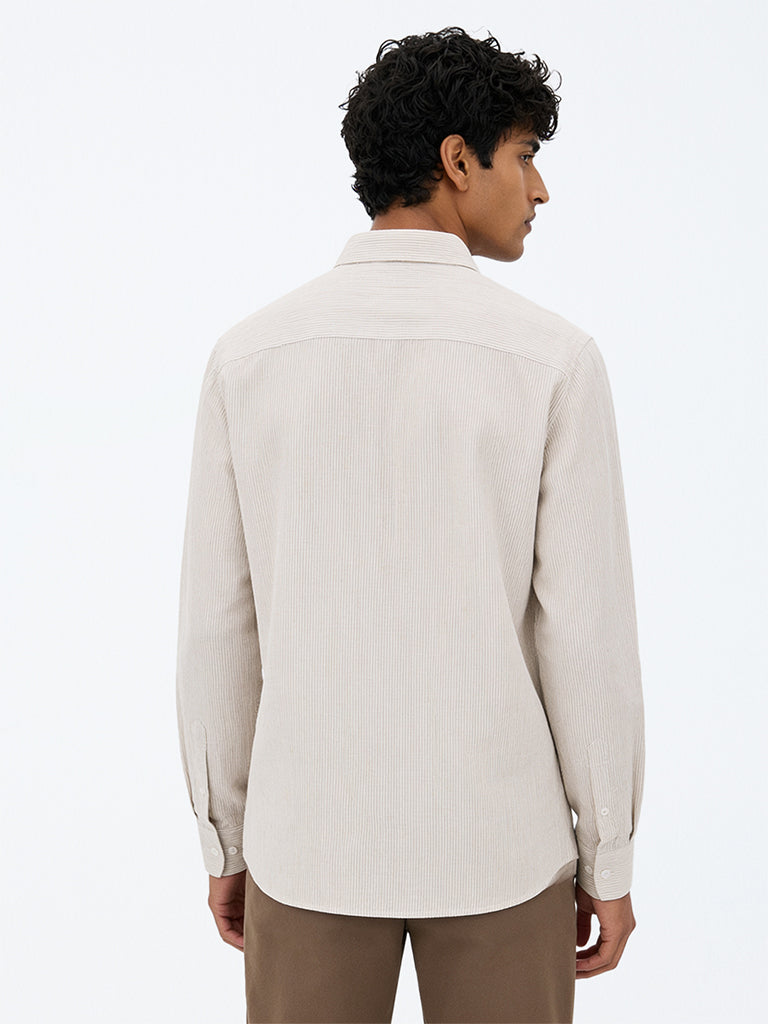 Ascot Beige Striped Relaxed-Fit Linen Shirt