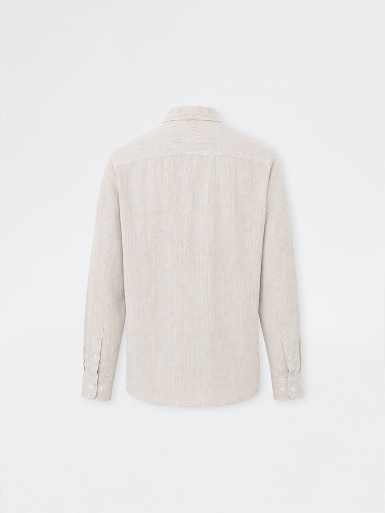 Ascot Beige Striped Relaxed-Fit Linen Shirt
