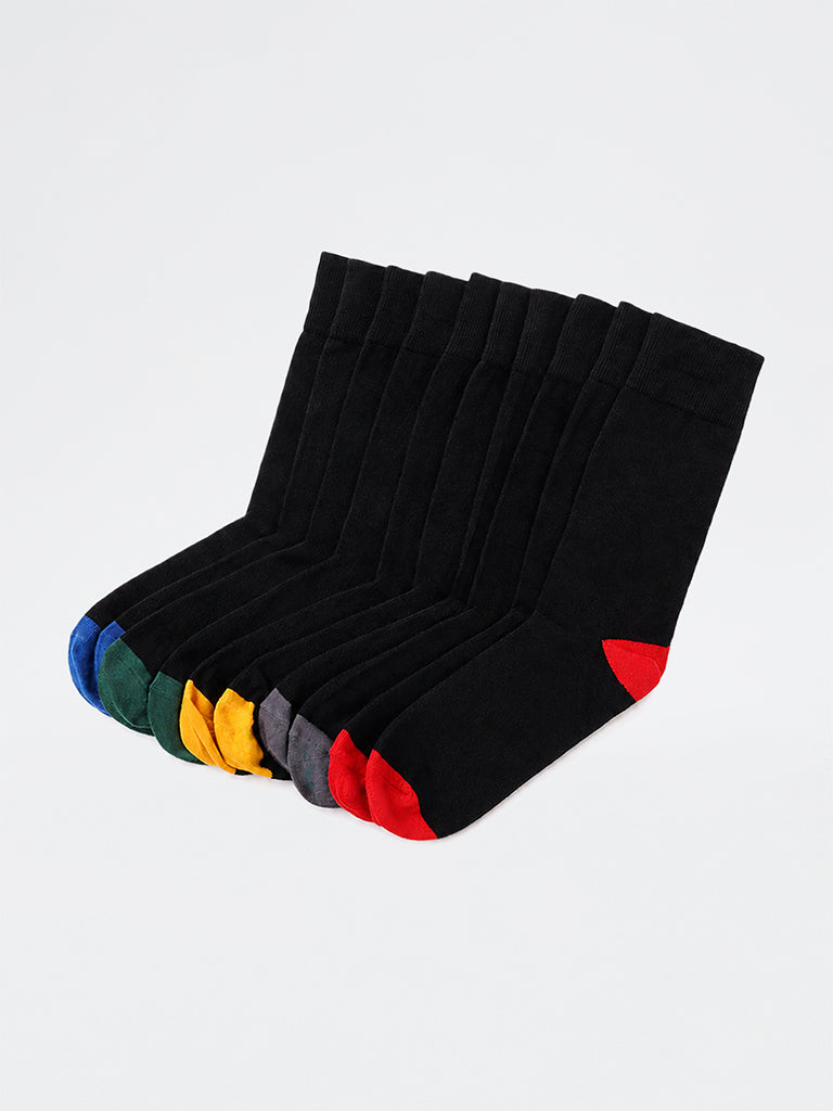 WES Lounge Black Cotton-Blend Full Length Socks - Pack of 5